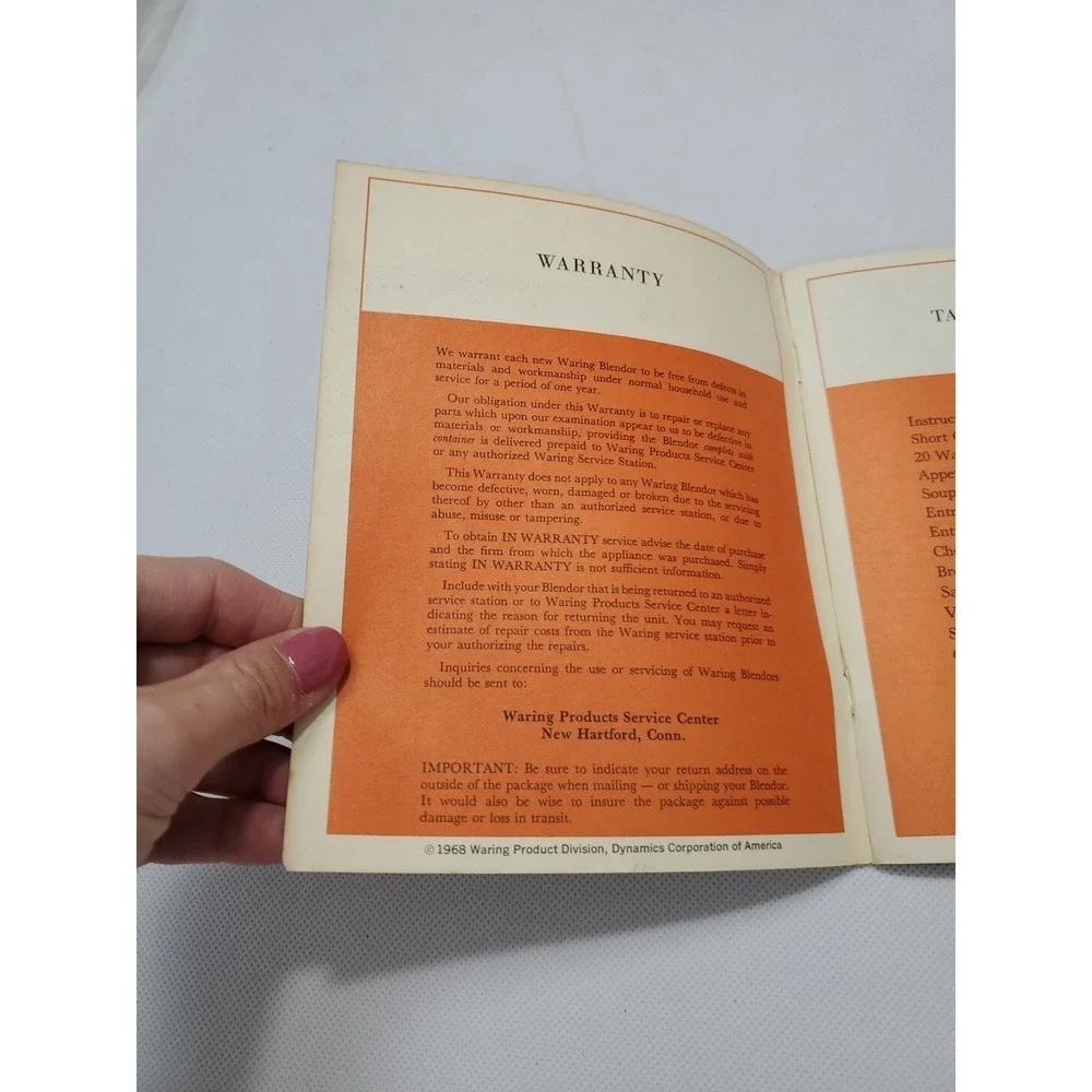 1968 Waring 8 Push Button Blender Cookbook W/ Some Instructions 60+ Page Booklet